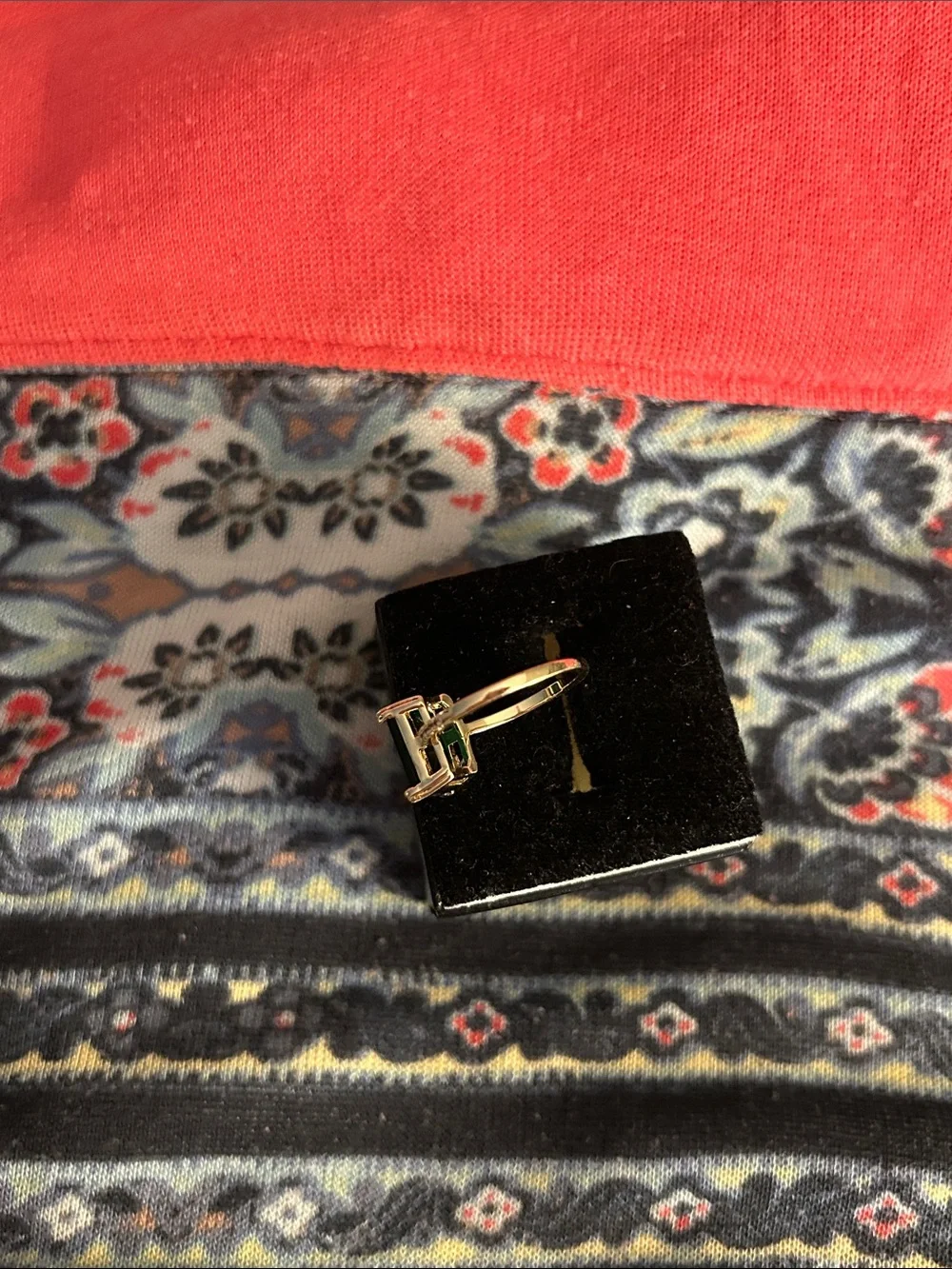 Rivka Friedman 18 k gold clad Ring with Emerald Green Rectangular Stone
